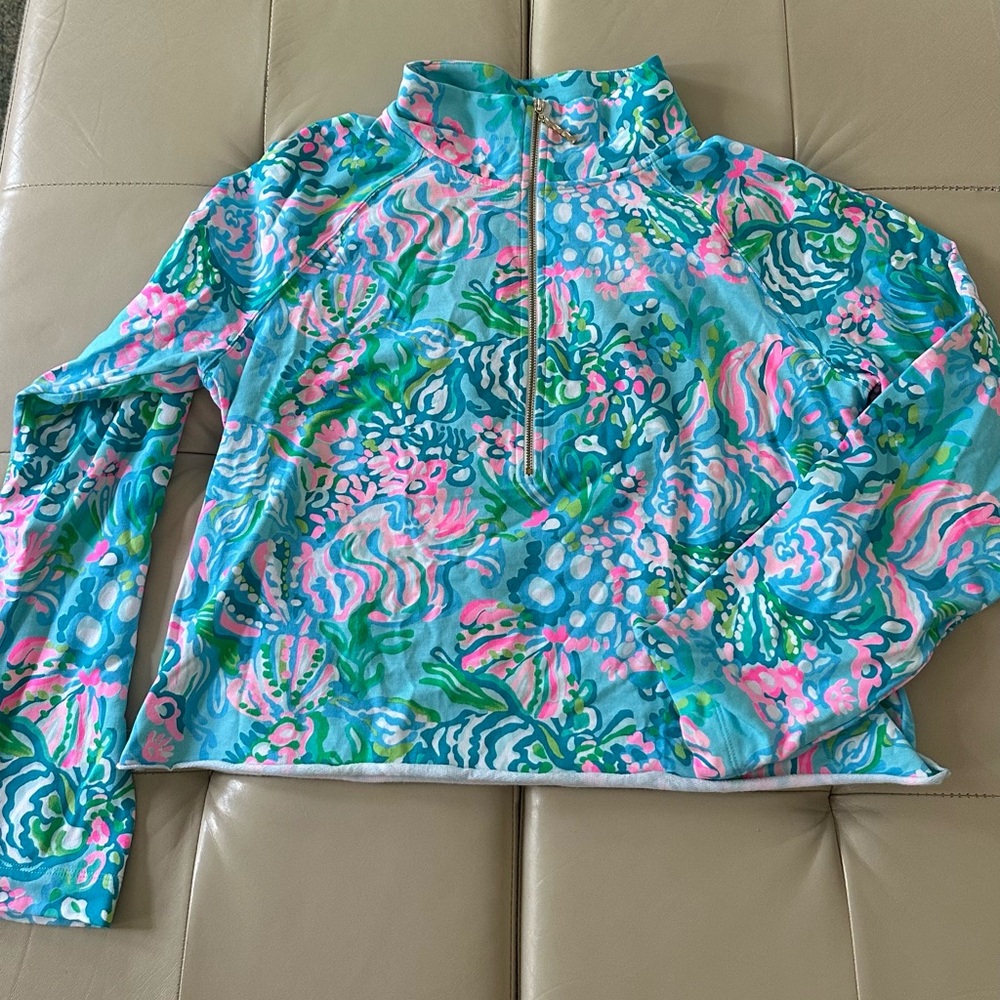 Lilly Pulitzer Blue and Pink Floral 1/4 Zip